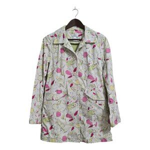 Ann Taylor Loft White Colorful Fruit Print Long Overcoat Sz S